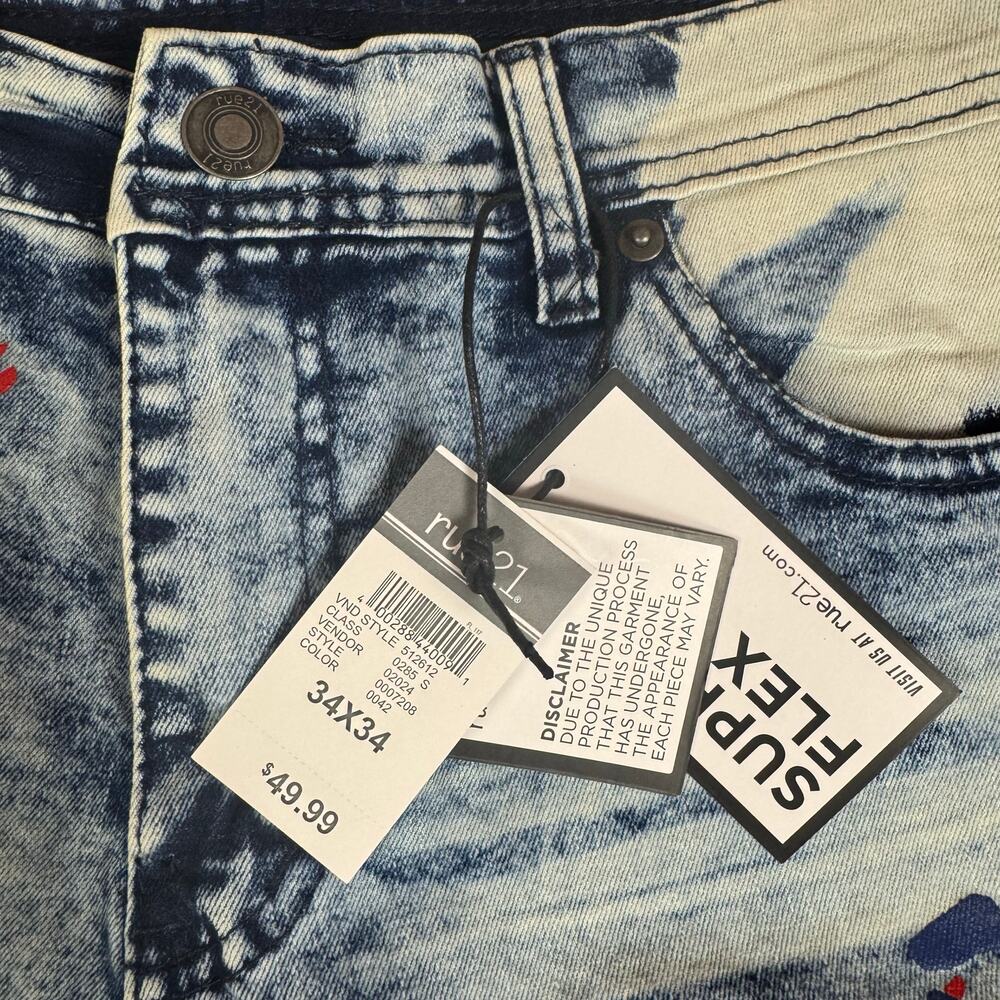 Rue 21 34 x 34 Premium Supreme Flex Skinny jean graffiti paint acid wash - Picture 8 of 13